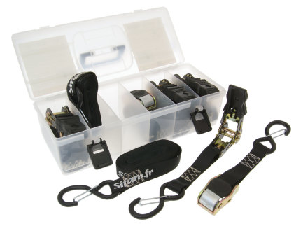Tie down kit with 6 tie-downs / tie down straps and storage box