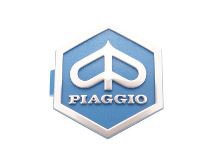 Emblem / badge Piaggio 3D hexagonal 32x37mm to plug, blue / silver